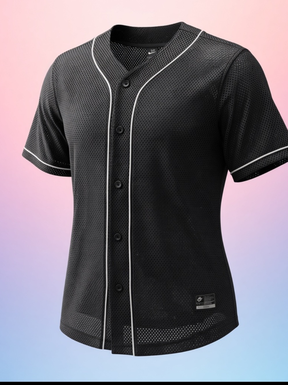 Under Armour Black Mesh Button-Up Jersey with White Piping